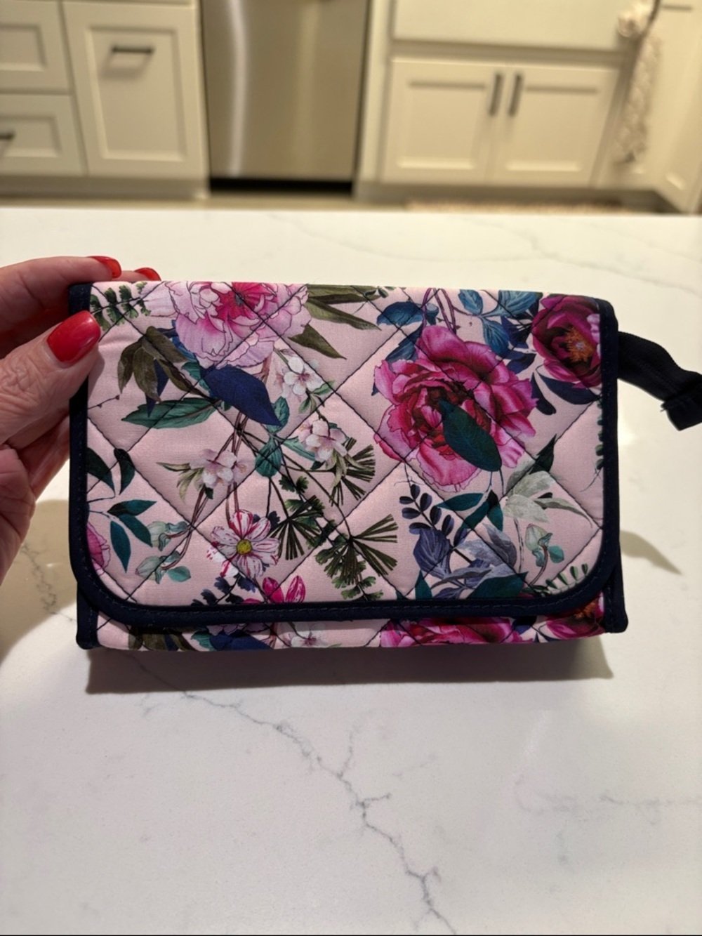 Floral Quilted Foldover Cosmetic Bag with mirror - Pink Floral….